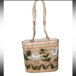 Nine West Straw Bag With Floral Embroidery